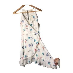 New Francesca’s | White Mini floral low cut spaghetti strap dress •